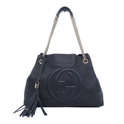 Gucci Black Pebbled Calfskin Medium Soho Chain Shoulder Bag
