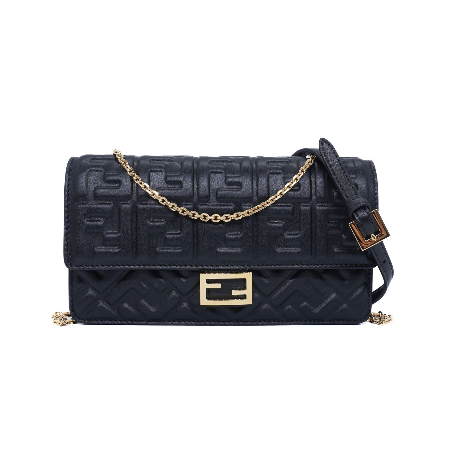 Fendi Nappa Mateisse FF Embossed Wallet on Chain Baguette
