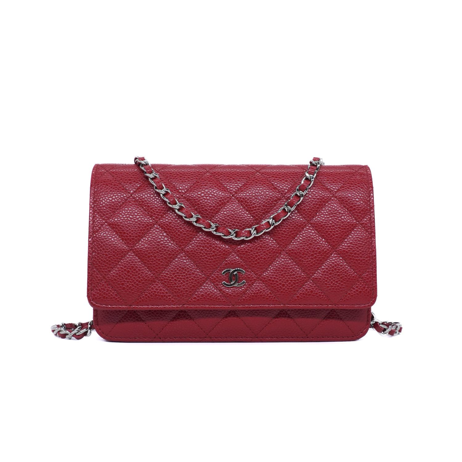 Chanel Red Caviar Quilted Wallet on Chain