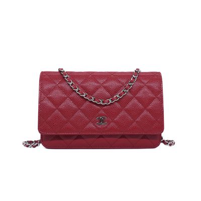 Chanel Red Caviar Quilted Wallet on Chain