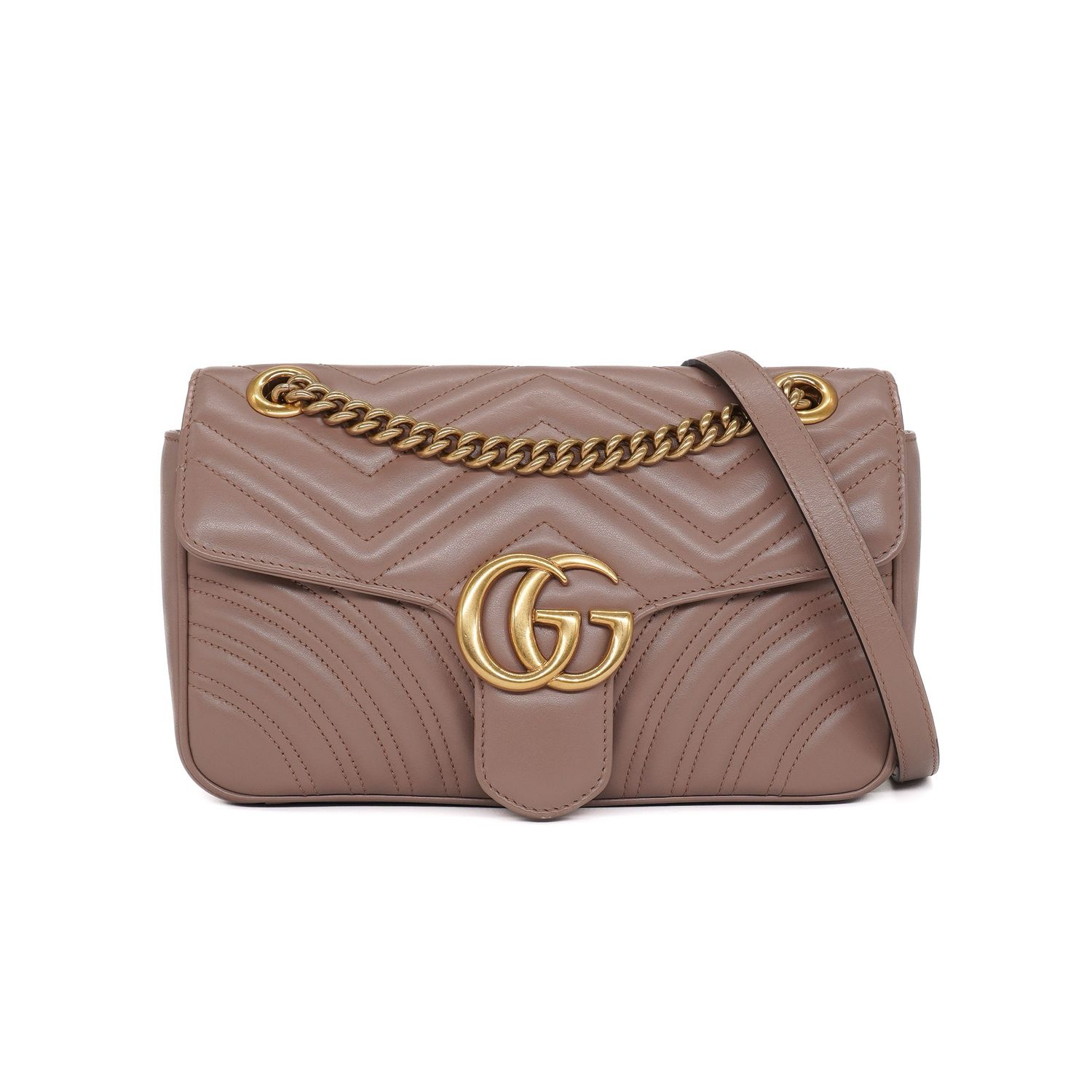 Gucci Porcelain Rose Calfskin Matelasse Small GG Marmont Shoulder Bag