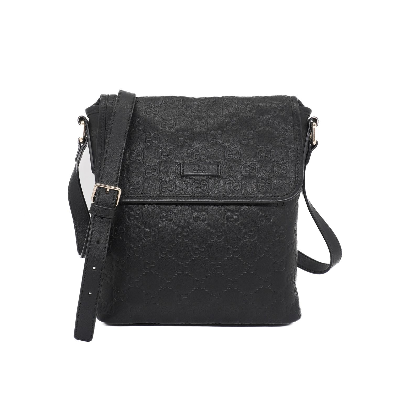 Gucci Black Guccissima Flap Messenger Bag