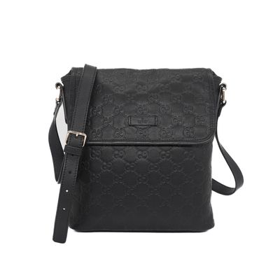 Gucci Black Guccissima Flap Messenger Bag