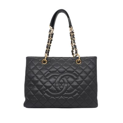 Chanel Black Caviar Quilted Grand Shopping Tote.
