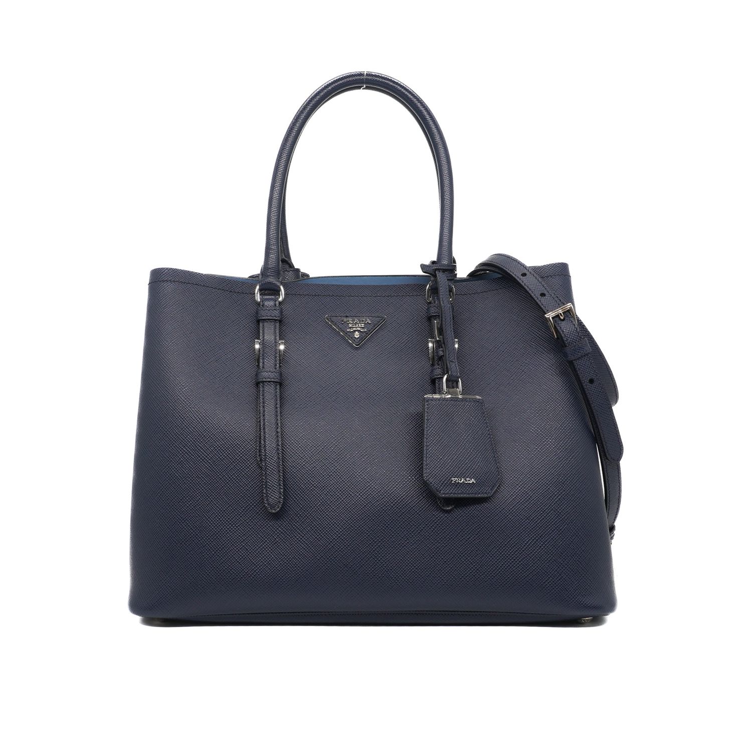 Prada Dark Navy Saffiano Cuir Medium Double Handle Tote