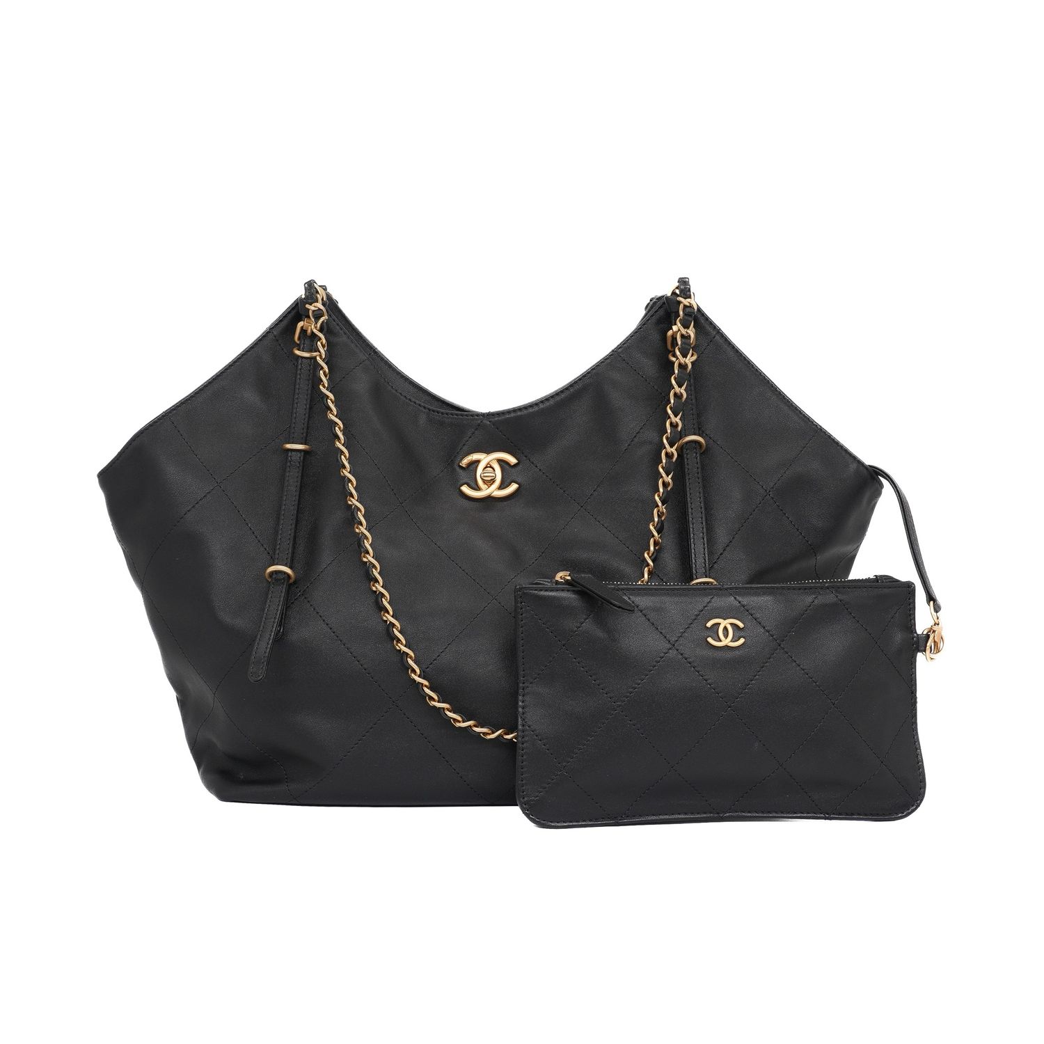 Chanel Black Quilted Lambskin Small Shoppig Hobo Bag