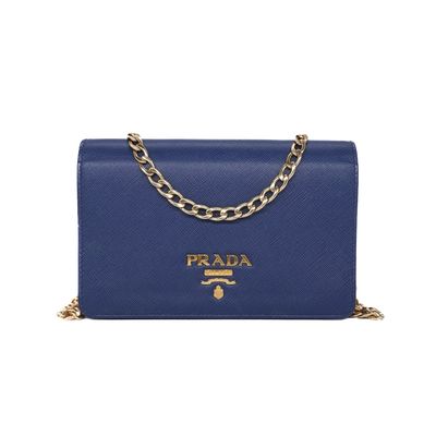 Prada Blue Saffiano Lux Chain Wallet