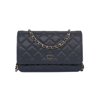 Chanel Navy Caviar Quilted Wallet On Chain