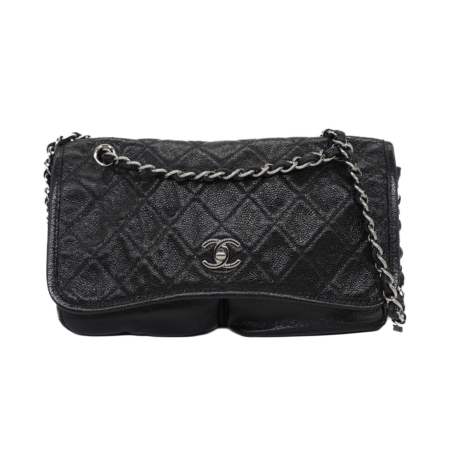 Chanel Quilted Caviar Natural Beauty Split Pocket Medium Flap Bag