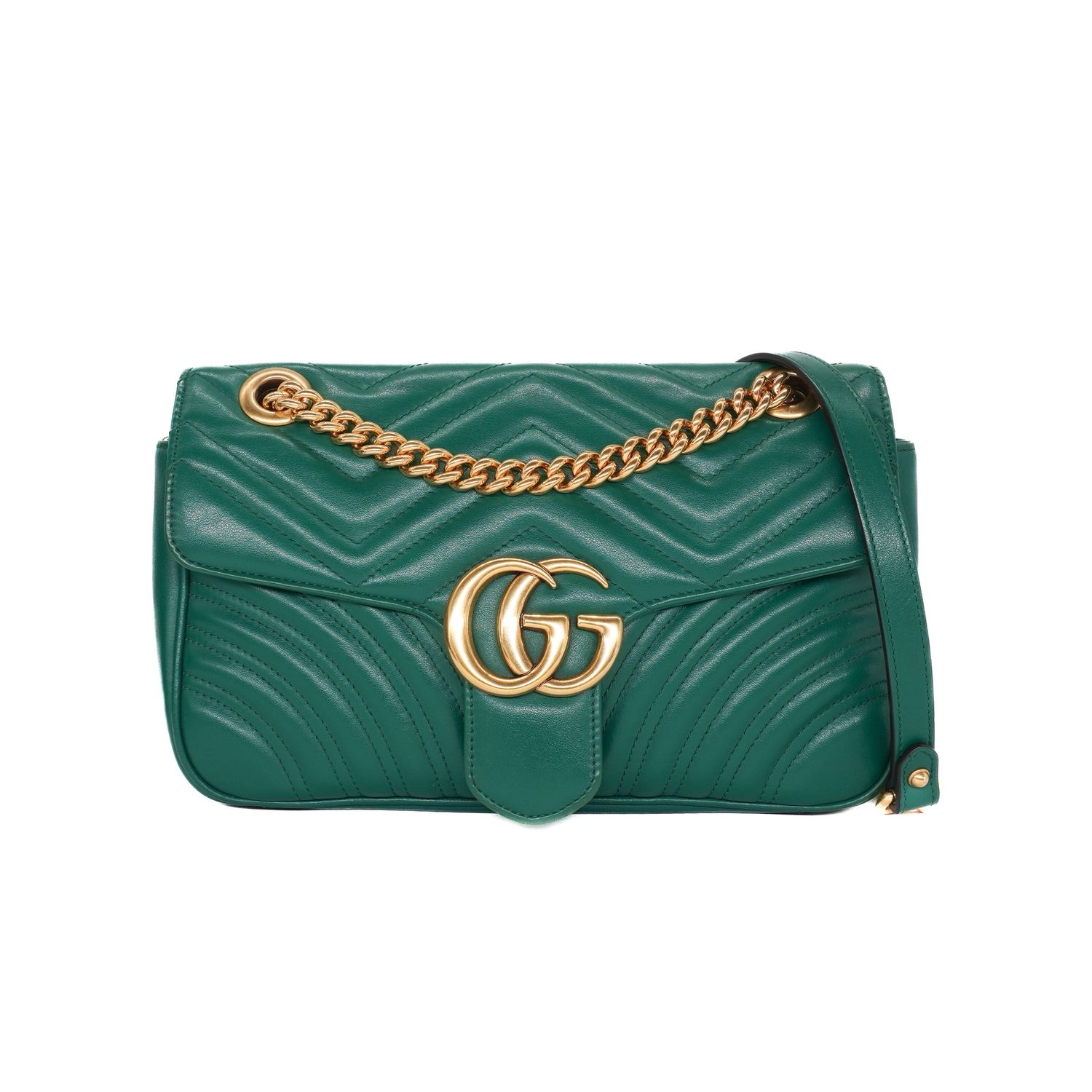 Gucci Emerald Green Calfskin Matelasse Medium GG Marmont Shoulder Bag