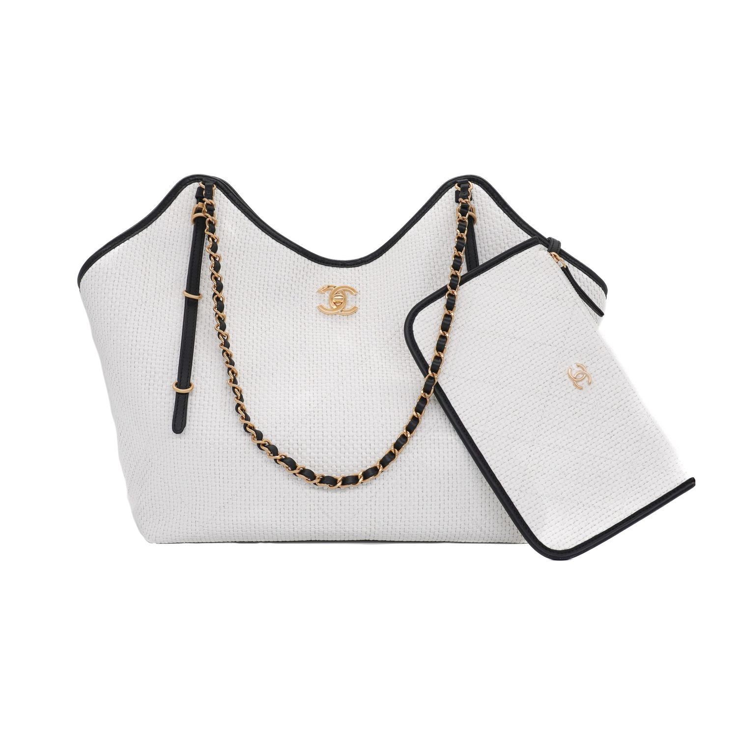 Chanel White Braided Raffia Small Shopping Hobo Bag