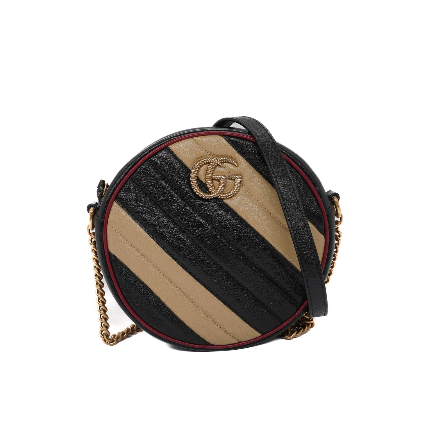 Gucci Azalea Calfskin Matelasse Diagonal Mini Torchon GG Marmont Round Shoulder Bag