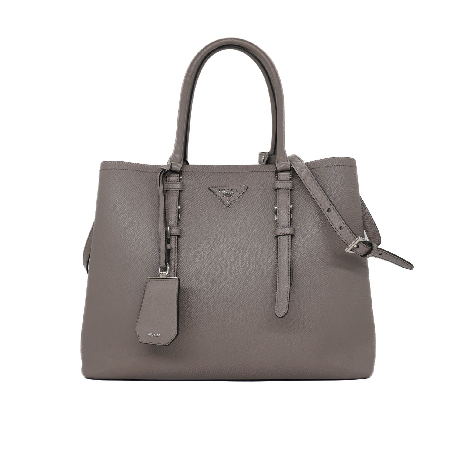 Prada Grey Saffiano Cuir Large Double Bag