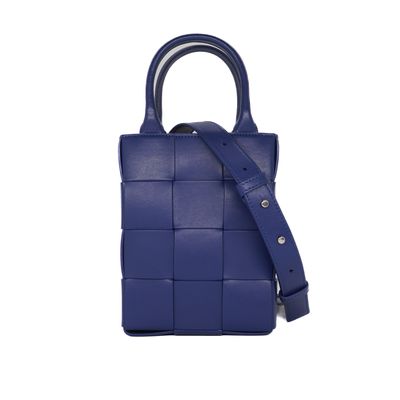Bottega Veneta Deep Slate Blue Lambskin Maxi Intrecciato Mini North South Cassette Tote
