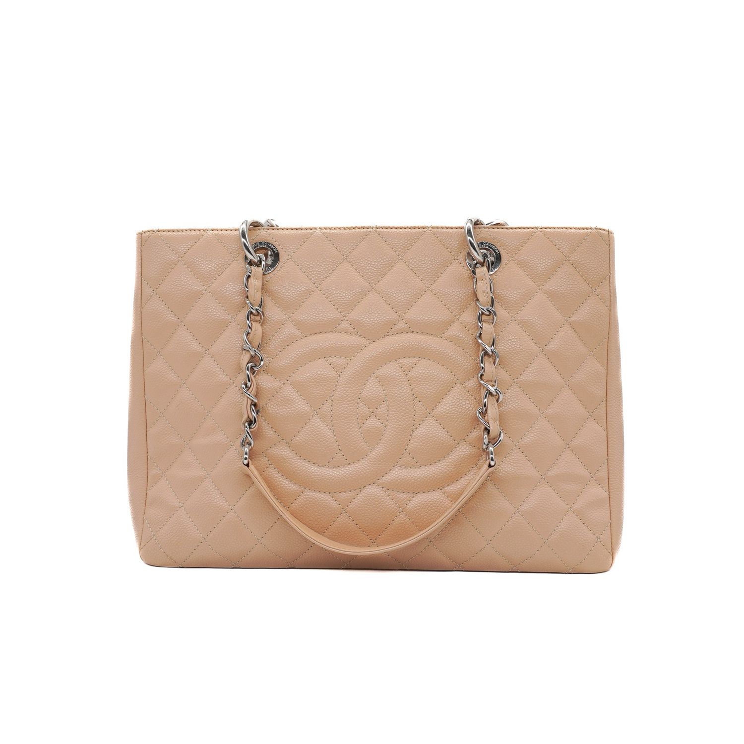 Chanel Tan Caviar Quilted Grand Shopping Tote