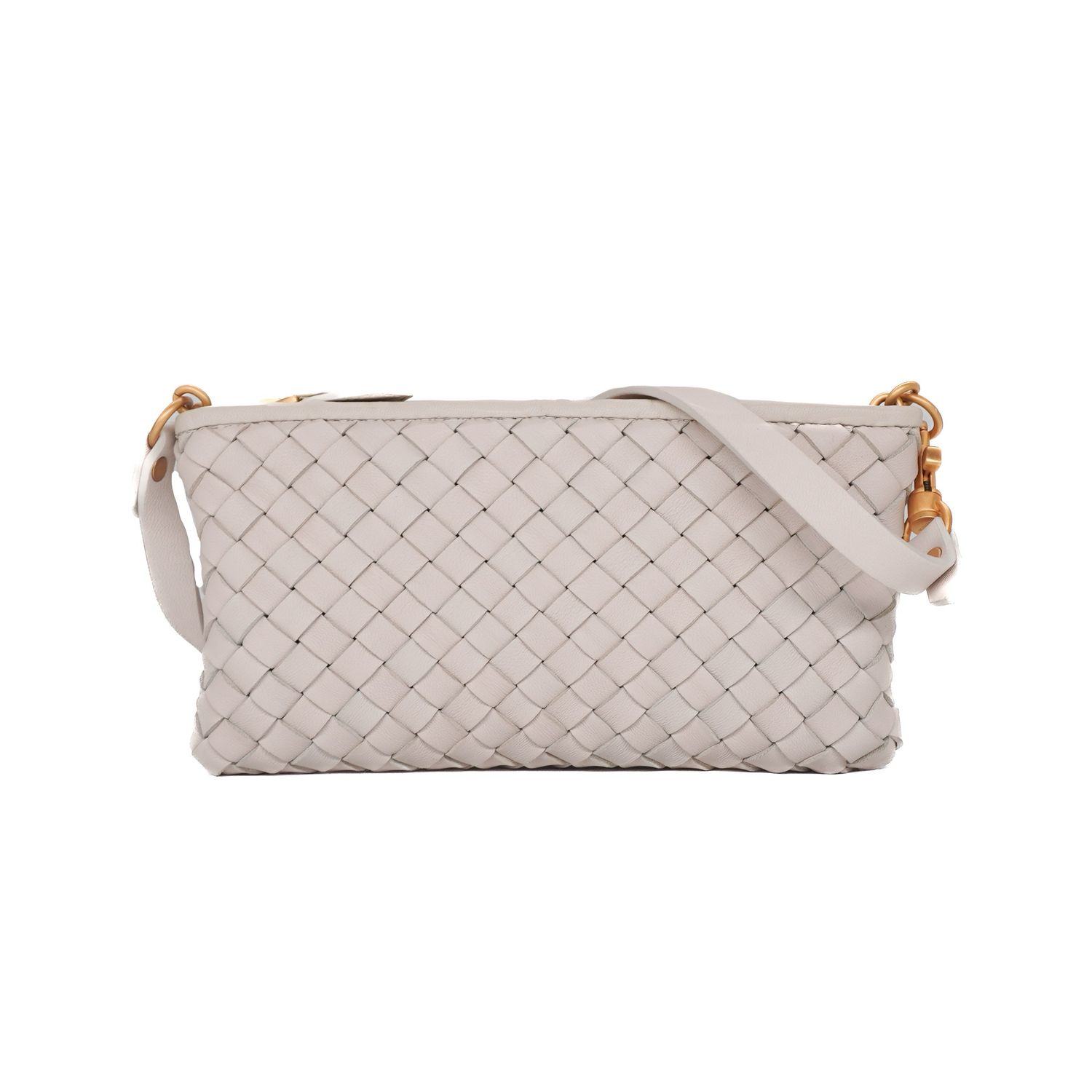 Bottega Veneta Off White Intrecciato Phone Pouch With Strap