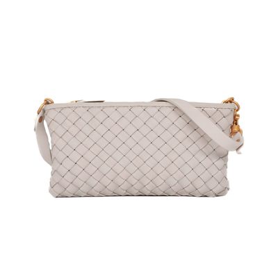 Bottega Veneta Off White Intrecciato Phone Pouch With Strap