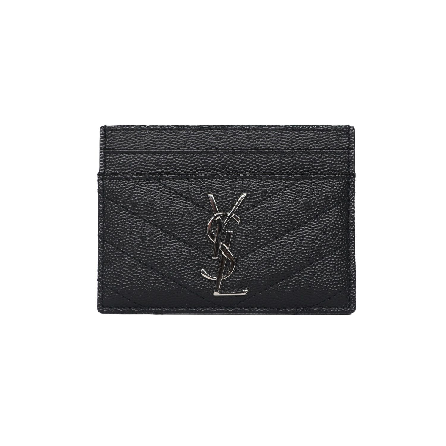 Saint Laurent Grained De Poudre Matelasse Chevron Monogram Card Holder