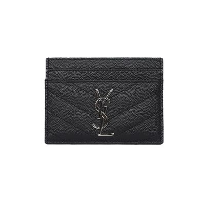 Saint Laurent Grained De Poudre Matelasse Chevron Monogram Card Holder