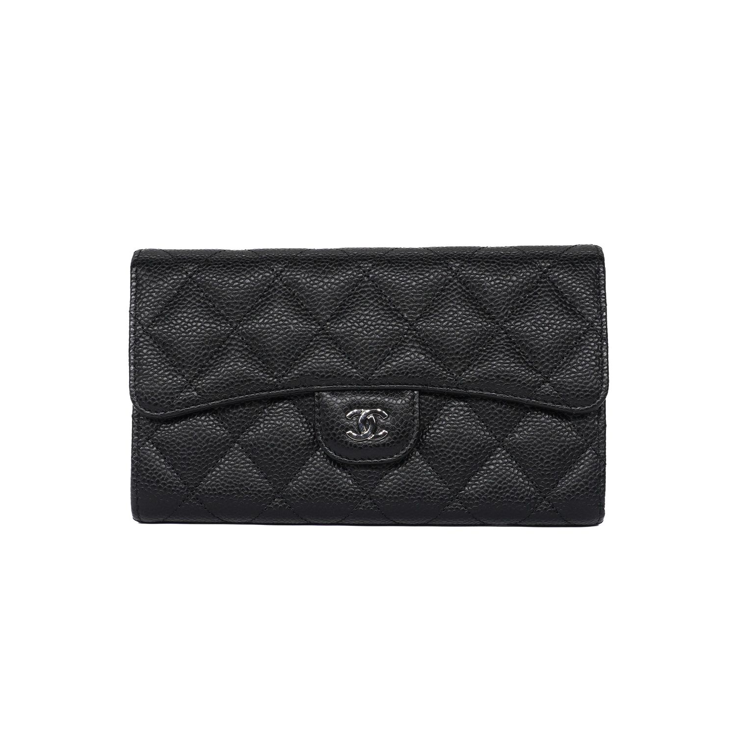 Chanel Black Caviar Quilted Large Flap Wallet