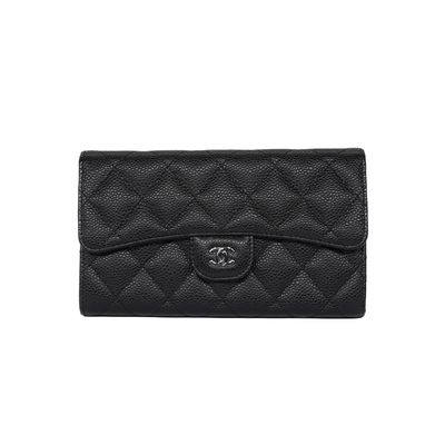 Chanel Black Caviar Quilted Large Flap Wallet