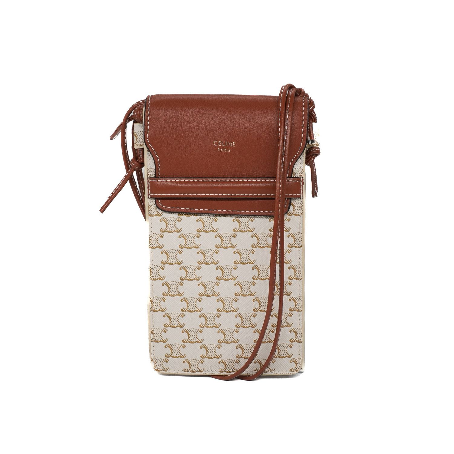 Celine Phone Pouch in Triomphe Canvas and Lambskin.