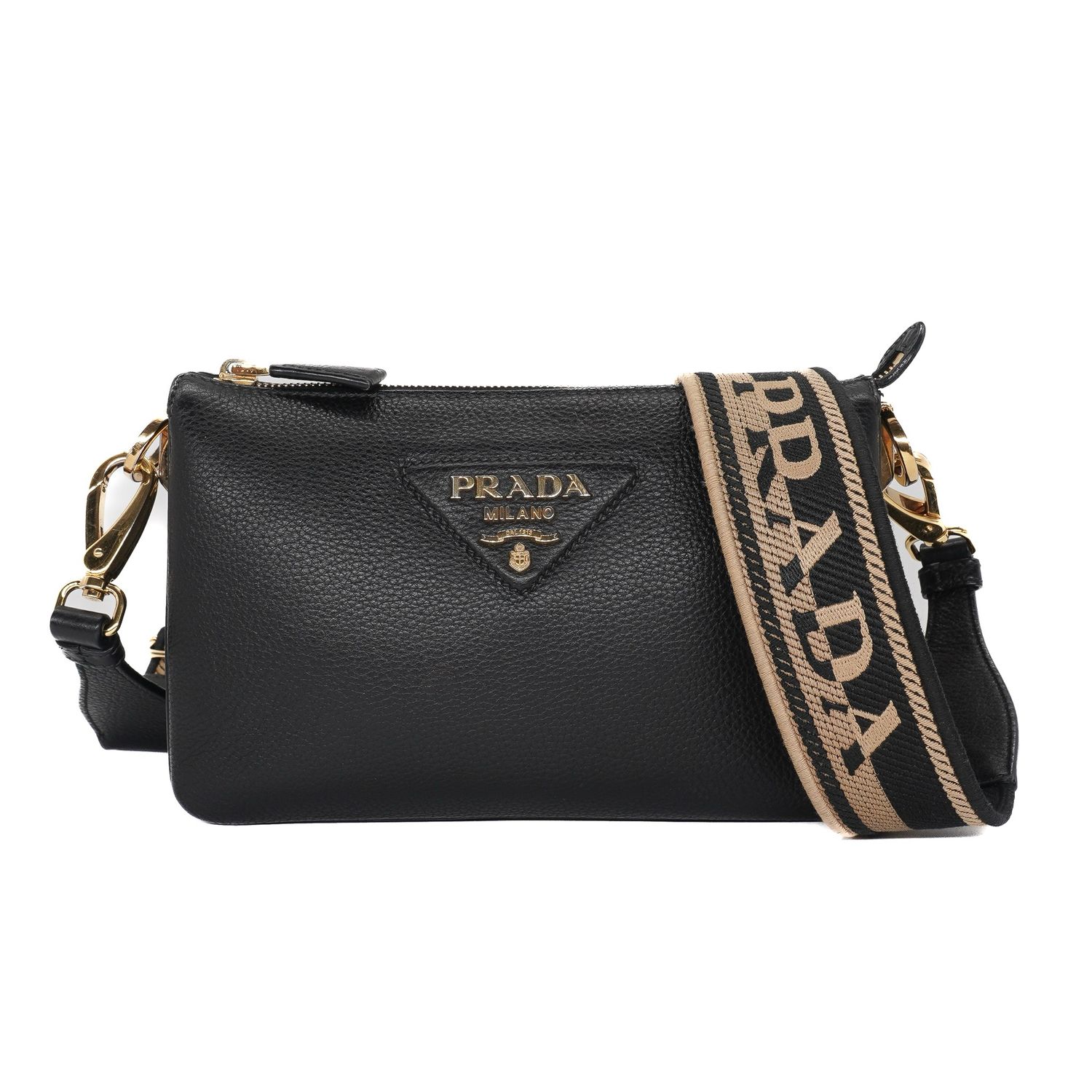Prada Vitello Daino Small Double Zip Crossbody