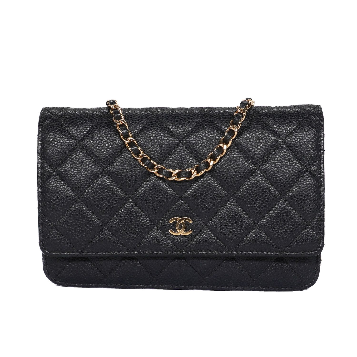 Chanel Black Caviar Quilted Wallet On Chain