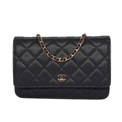 Chanel Black Caviar Quilted Wallet On Chain