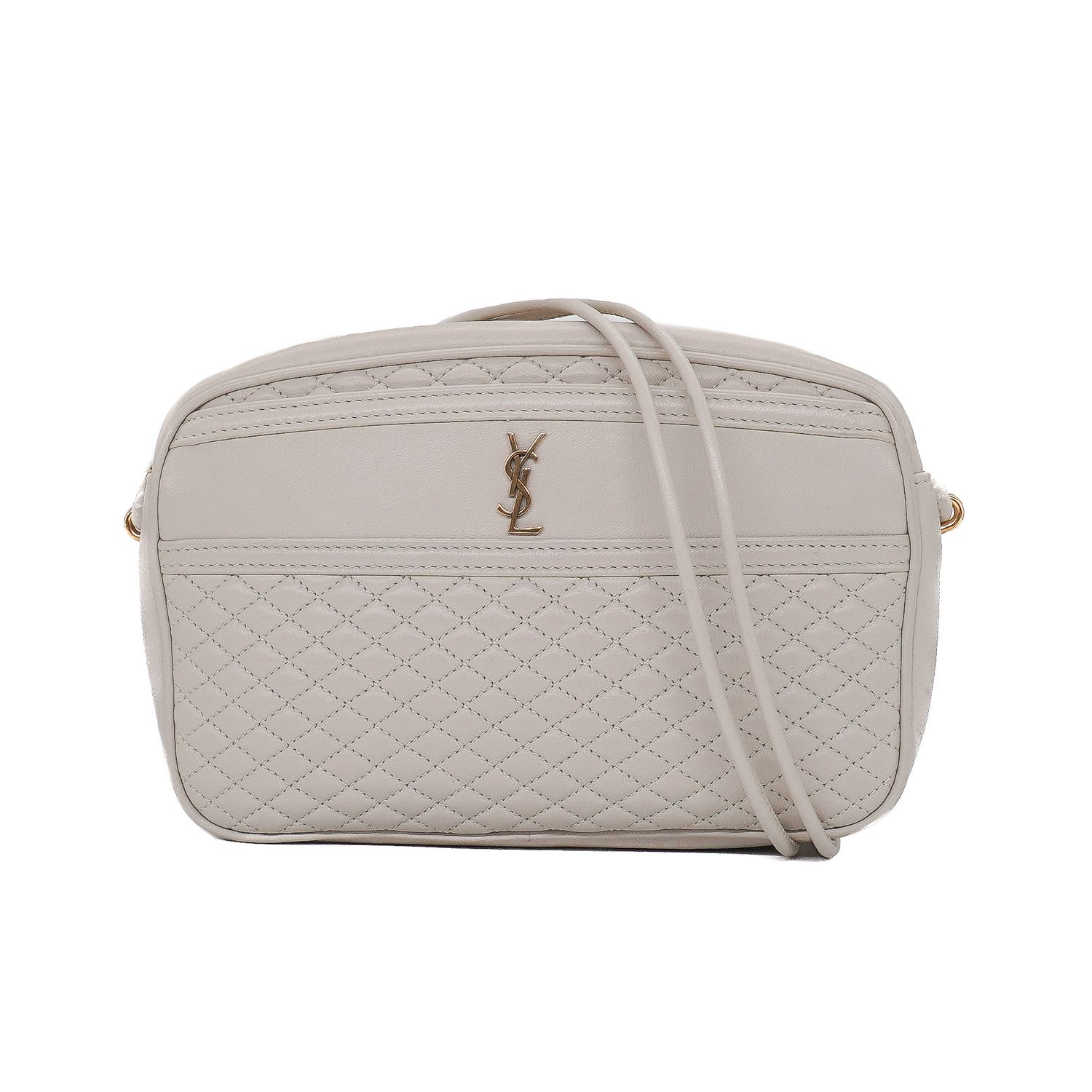 Saint Laurent Cream Lambskin Quilted Victoire Camera Bag
