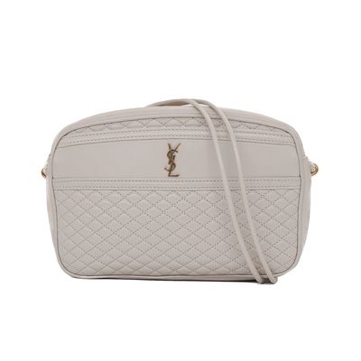 Saint Laurent Cream Lambskin Quilted Victoire Camera Bag