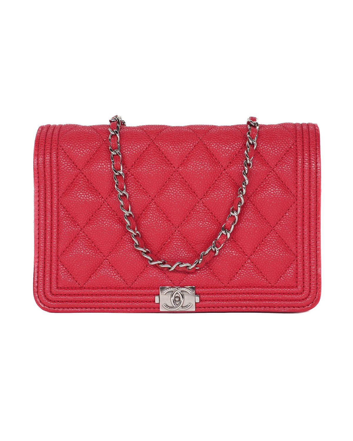 Chanel Dark Pink Caviar Quilted Boy Wallet On Chain