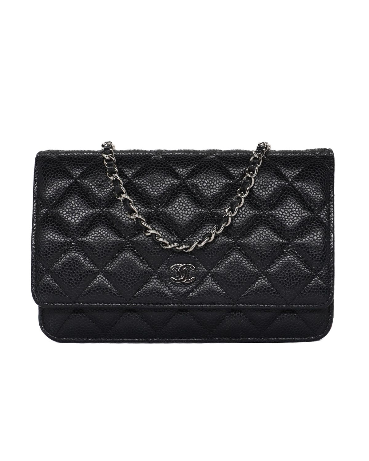 Chanel Black Caviar Quilted Wallet On Chain Silver Hardware