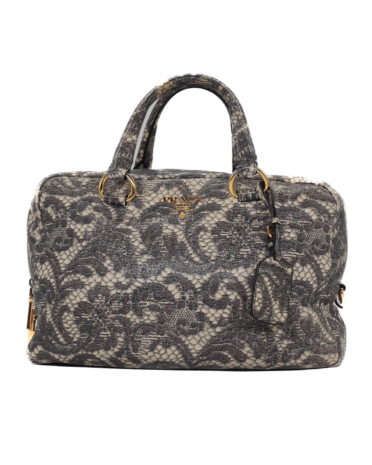 Prada Cervo Lux Print Lace Bauletto Bag