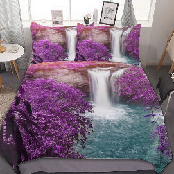 Purple Waterfall 3-Piece Bedding Set (1 Duvet Cover + 2 Pillowcase)