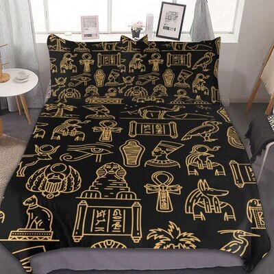 Ancient Egyptian Inspired 3-Piece Bedding Set (1 Duvet Cover + 2 Pillowcases)
