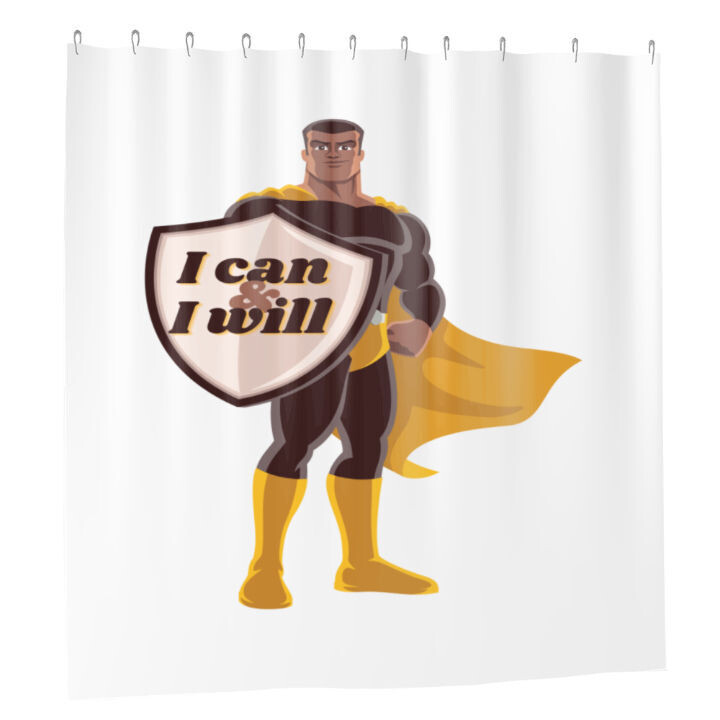 "I can & I will" Power Shield Waterproof Bathroom Shower Curtain w/12-Hooks, Size: 60x72in