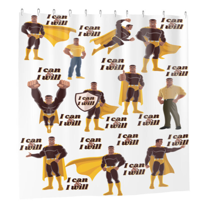 "I can & I will" Waterproof Bathroom Shower Curtain w/12-Hooks, Size: 60x72in