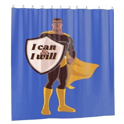 "I can & I will" Power Shield Waterproof Bathroom Shower Curtain w/12-Hooks