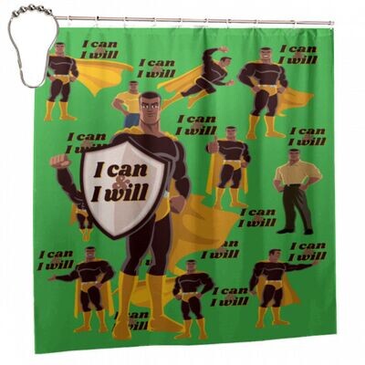 "I can & I will" Waterproof Bathroom Shower Curtain w/12-Hooks