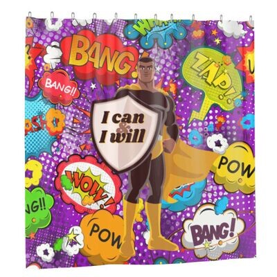 I can & I will Superhero Battle Collage Waterproof Bathroom Shower Curtain w/12-Metal Hooks, Size: 60x72in