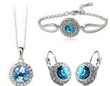 Round Austrian Crystal Three-piece Jewelry Set, Color: Sea blue