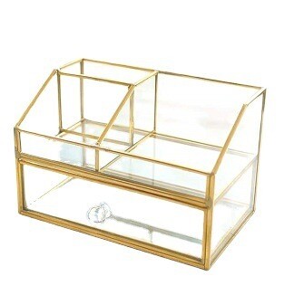 Double Layer Glass Transparent Cosmetics and Trinkets Storage Box With Drawer, Size: 19*11.5*12