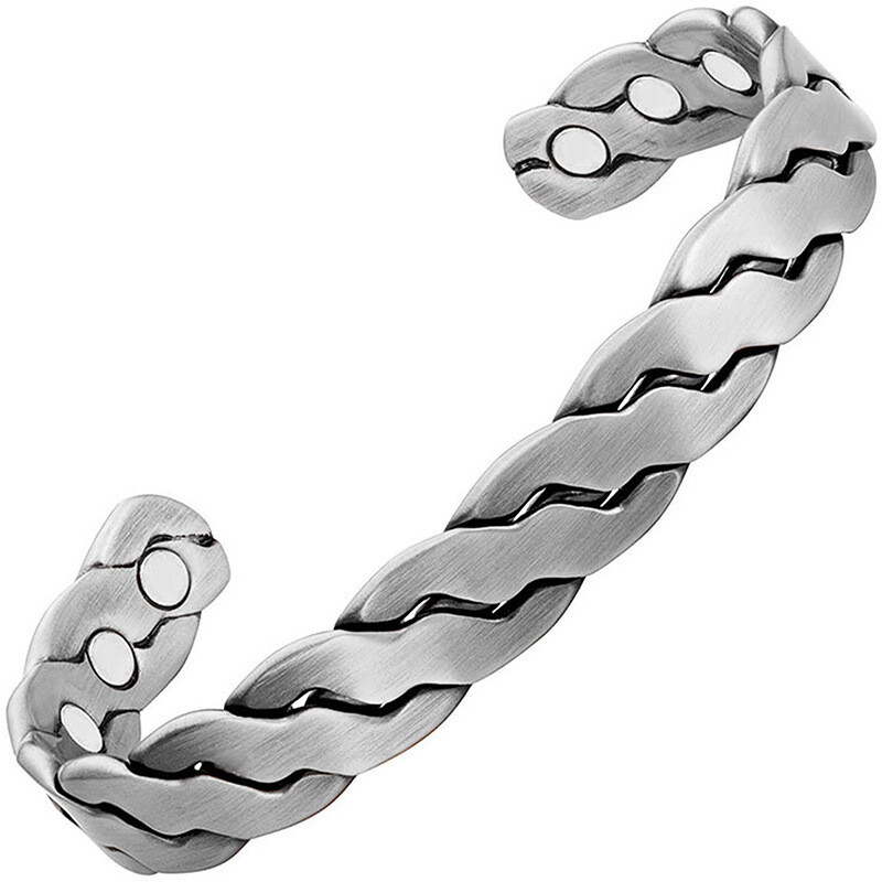 Twisted Shaped Adjustable Opening Magnet Bracelet, Color: Silver
