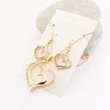 Rhinestone Double Heart Necklace Earrings Set, Color: Golden set