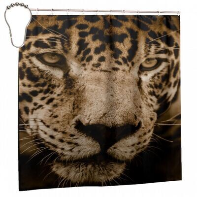 Poised Leopard Waterproof Shower Curtain with 12-metal hooks