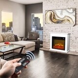 25 Inch 1400W Electric Fireplace Mantel Heater, Freestanding Space Stove with Remote Control and Realistic Flames, Options: yes+White+American Design,Classic,Modern+Freestanding+ABS+Steel(Q235)+Wood+PVC+Electric