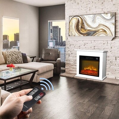 25 Inch 1400W Electric Fireplace Mantel Heater, Freestanding Space Stove with Remote Control and Realistic Flames
