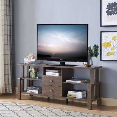 2-Tier Display Walnut Oak TV Stand Fits TVs up to 60-Inches