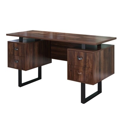 Rustic Wood Toned Home Office Computer Desk with 4-Drawers Rustic Wood Toned Home Office Computer Desk with 4-Drawers, Options: Walnut+Solid Wood